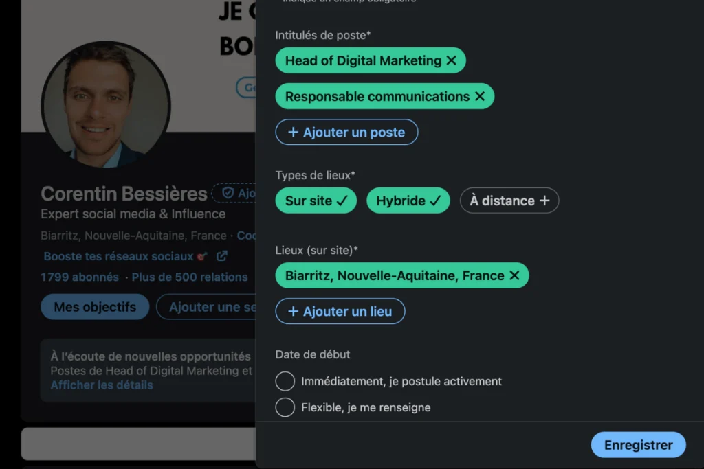 Intitule poste open to Work Linkedin Disciplina formations